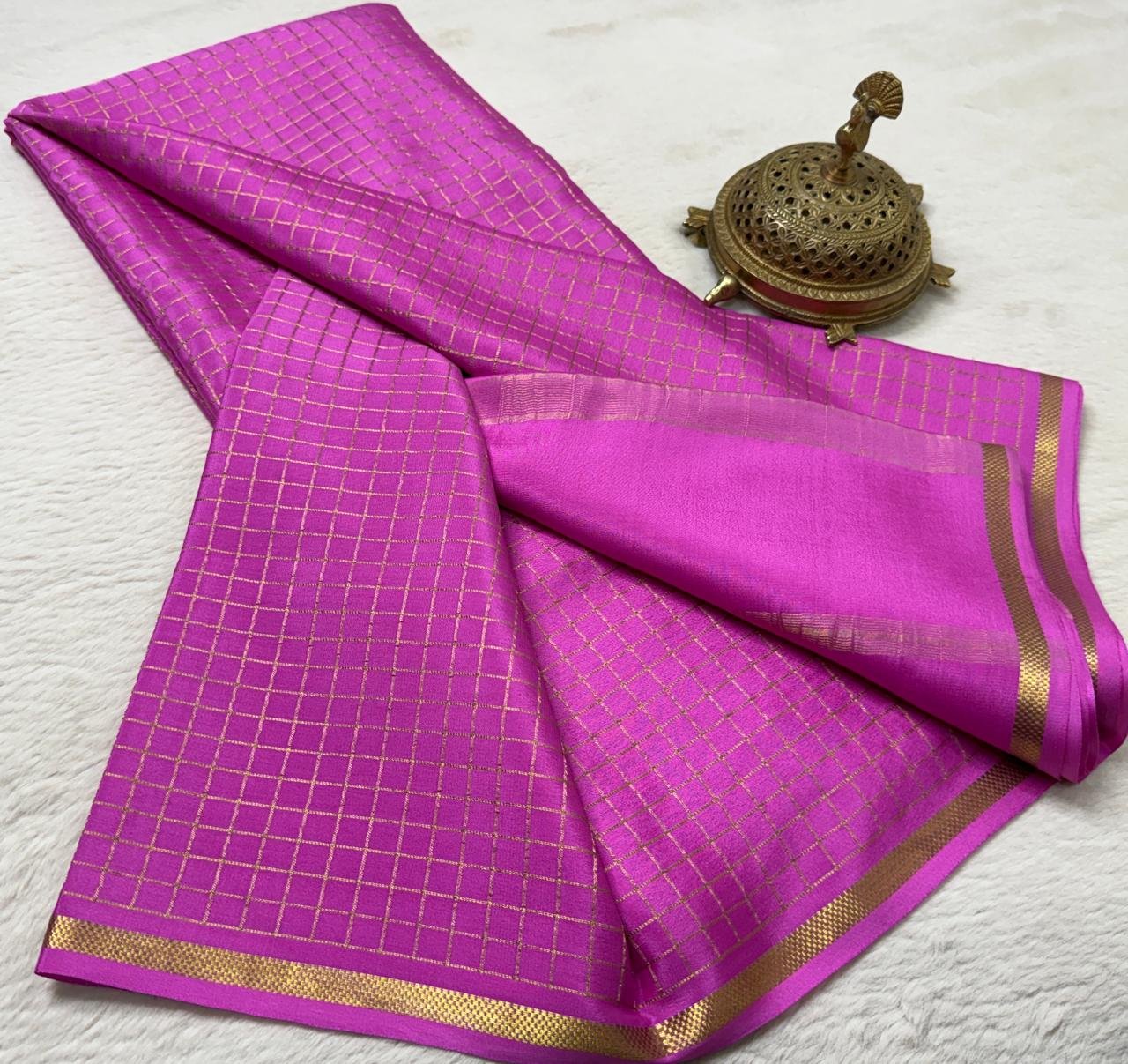 Pure Mysore Checks Sarees image 7