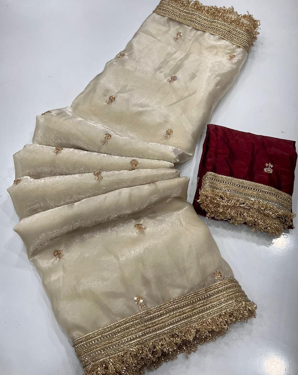 Space Sattin Sequence Emrodairy Full Worked Saree image 5