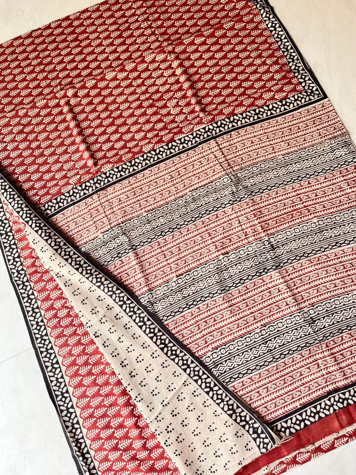 Hand Block Printed Cotton Mul Sarees Red image 18