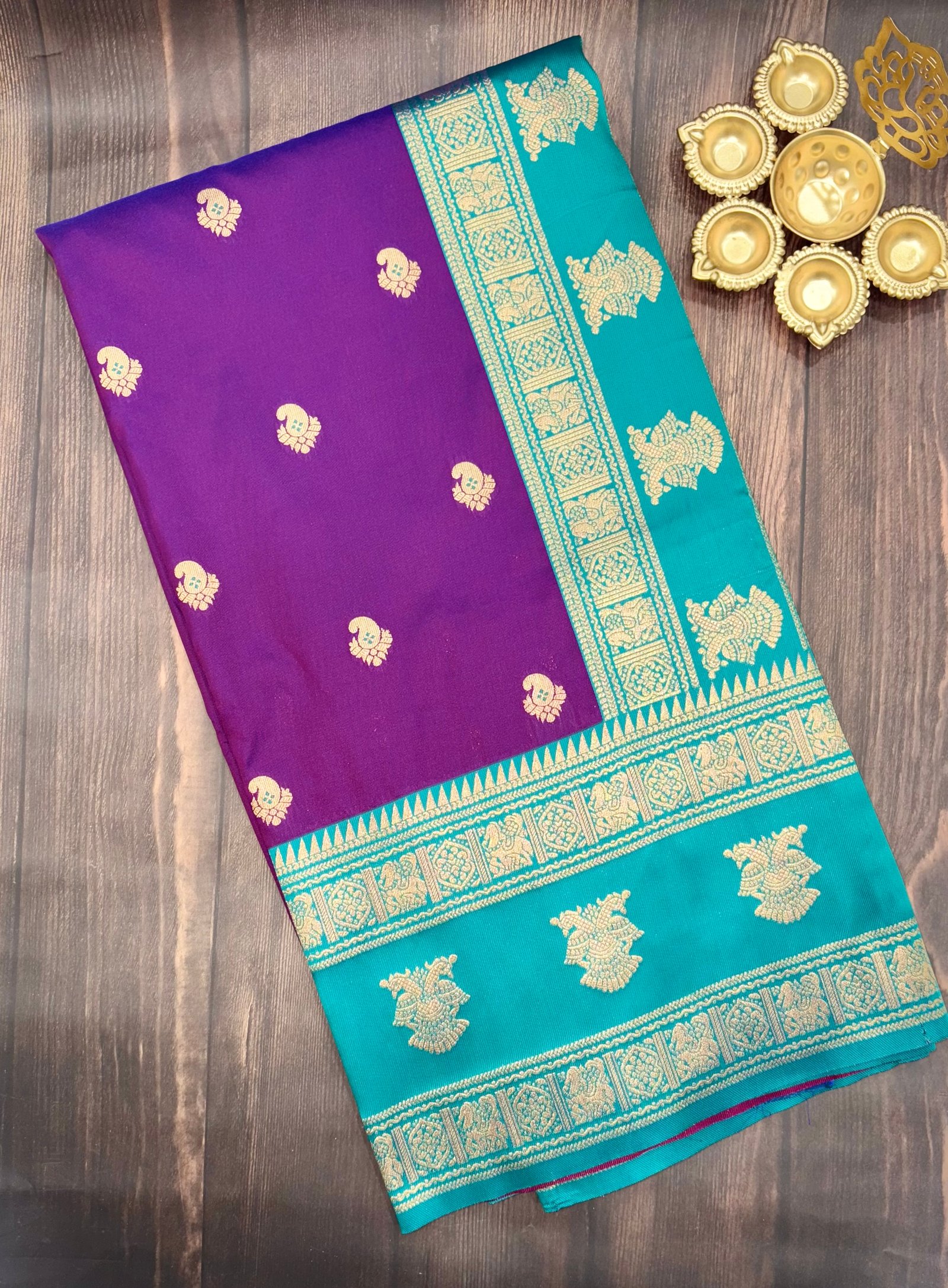 Gadwal Style Meenakari Pallu Semi Silk Sarees image 5