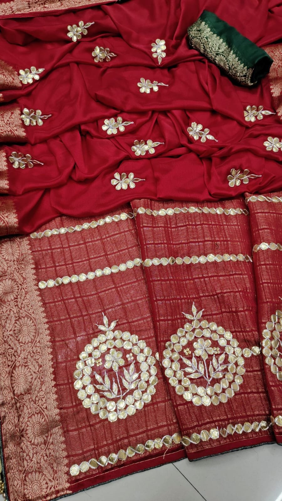 Pure Chinon Chitt Pallu  Gotta Patti Saree image 6