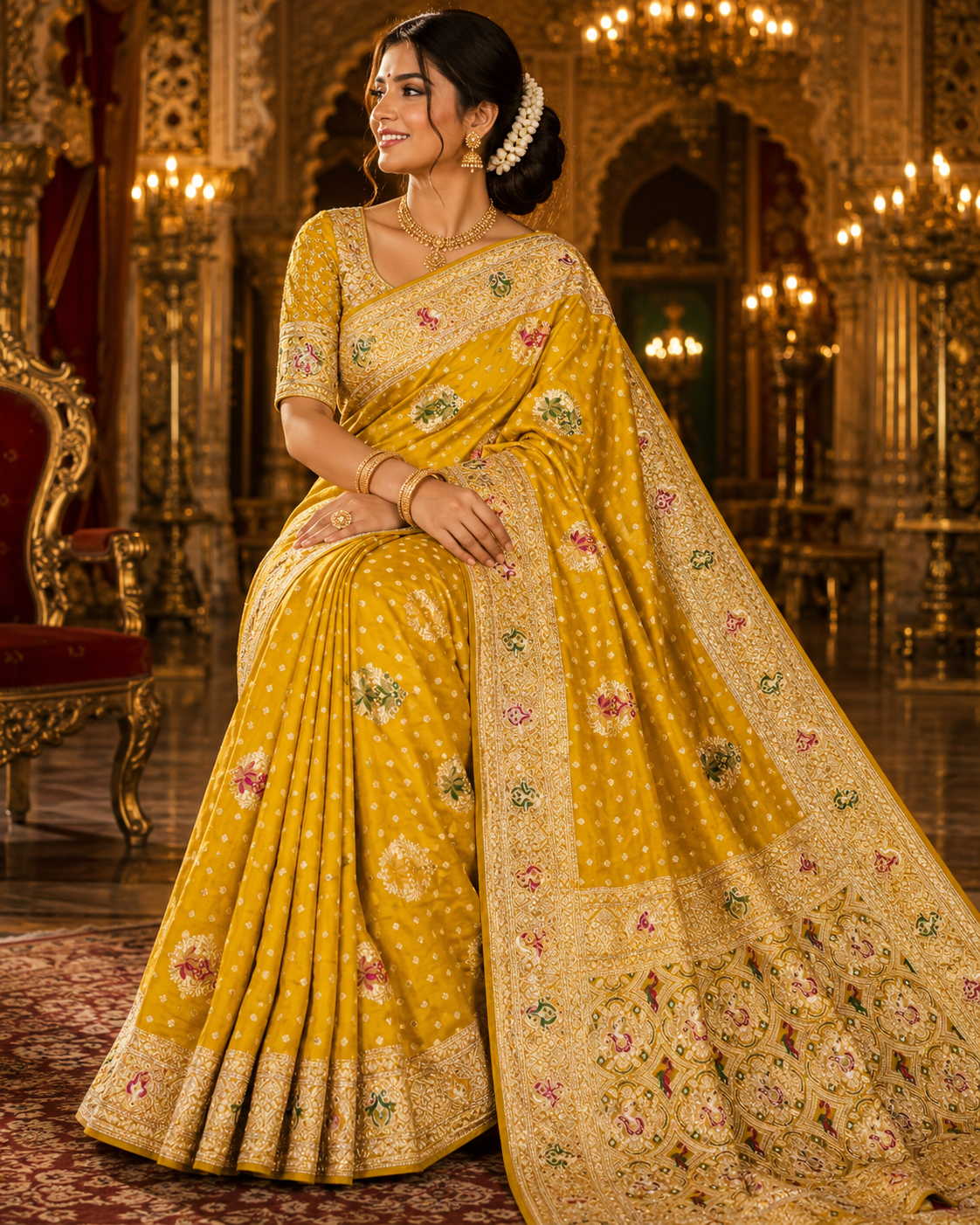 Bridal Yellow Jarkan Work Sarees