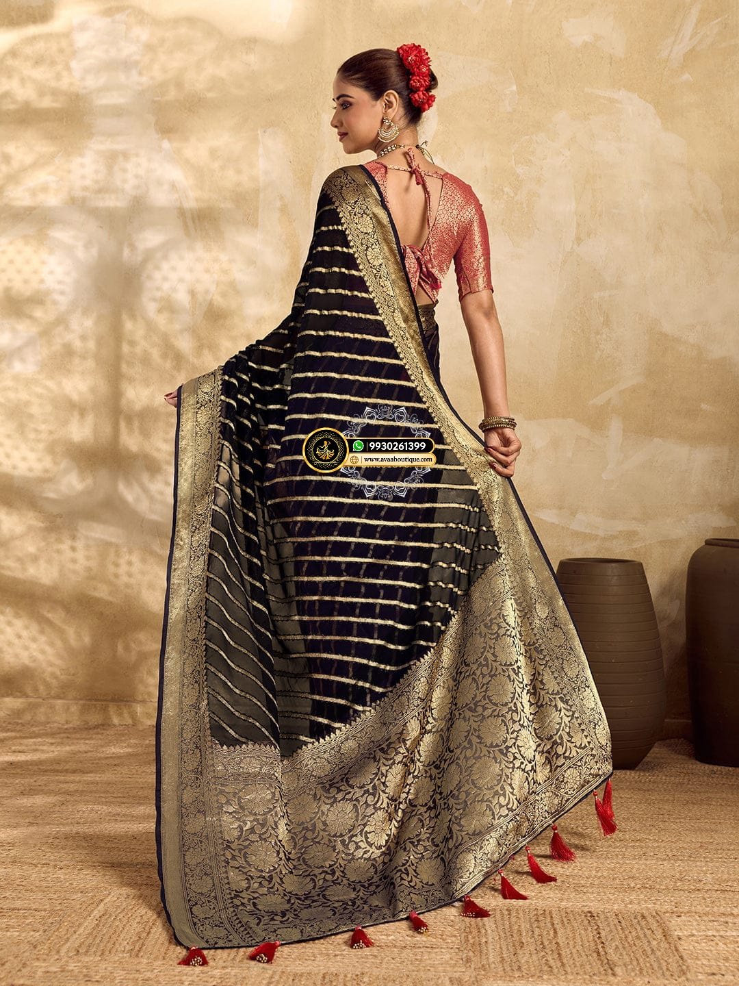 Banarasi Handloom Leheriya Zari Weaving Saree image 10