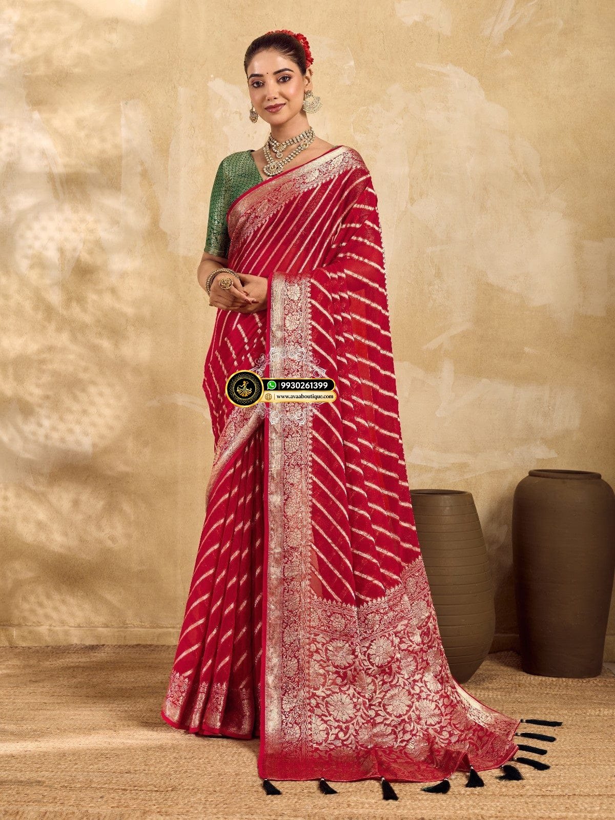 Banarasi Handloom Leheriya Zari Weaving Saree image 5