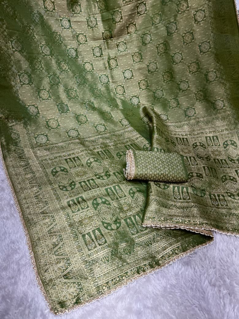 Satin Jacquard Silk Saree with Pearl Border image 4