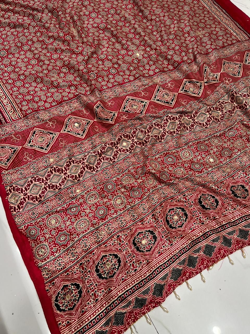 Badam Butto & Ajrakh Design Saree image 4