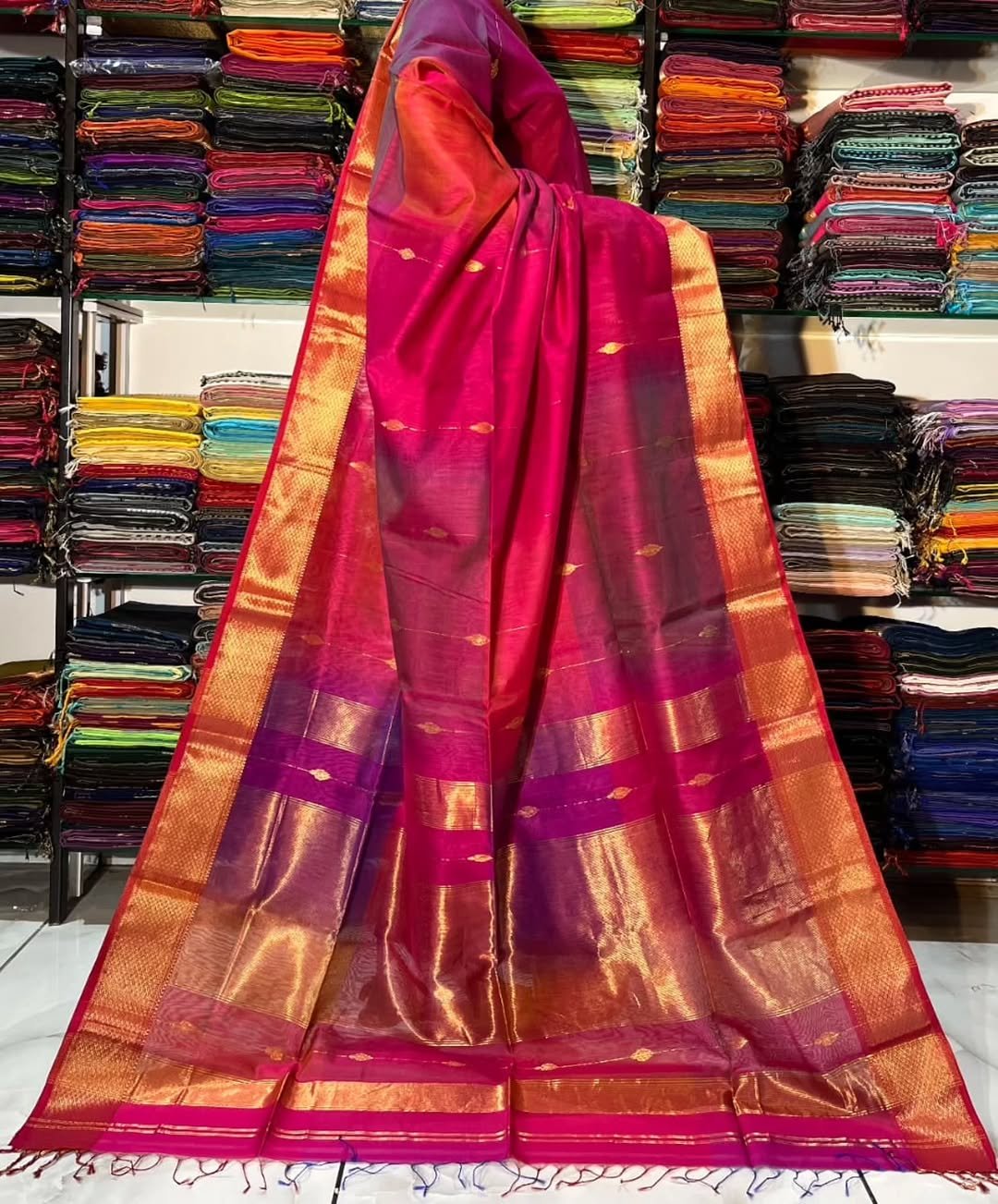 Pure Maheshwari Handloom Multi Shaded Saree image 3
