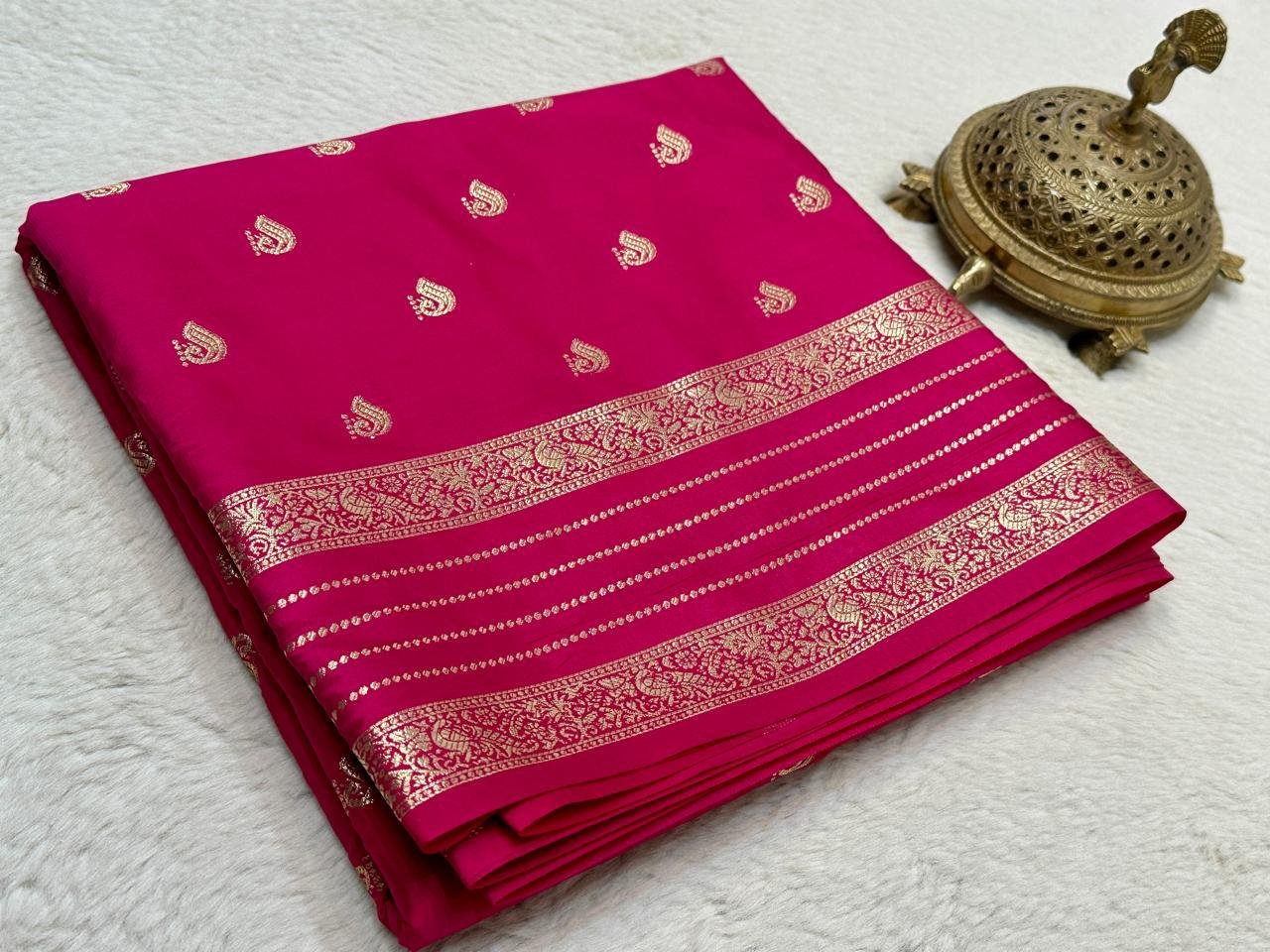 3 Semi Mysore Crape Silk Sarees image 9