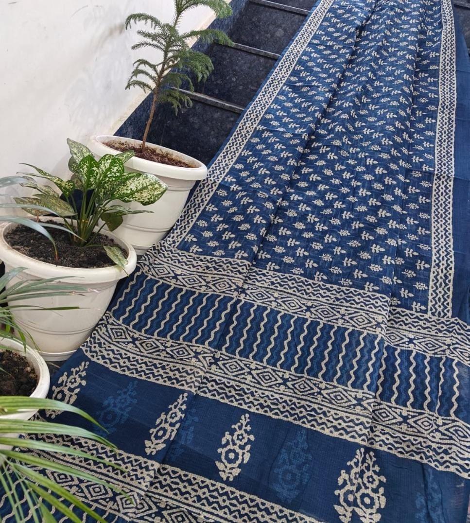 14 Pure Kota Doria Saree Indigo Print image 3