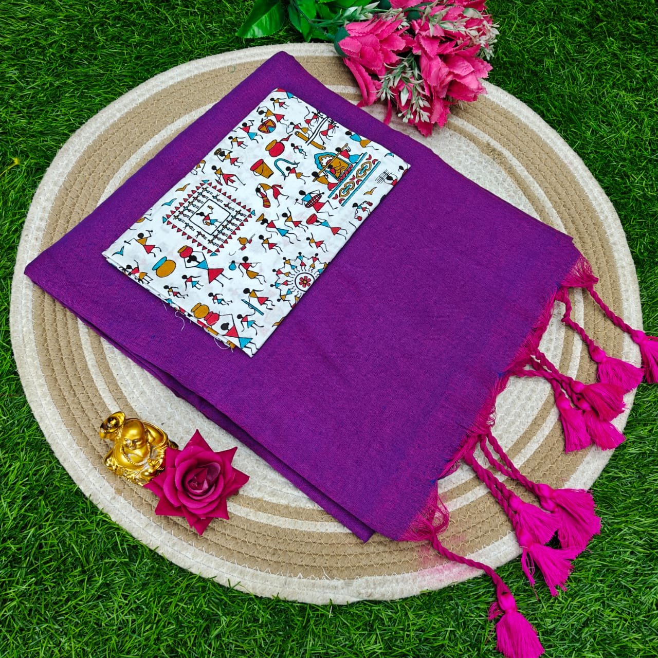 Khadi Cotton Saree 120 Count Premium Quality With Kalamkari Blouse image 20