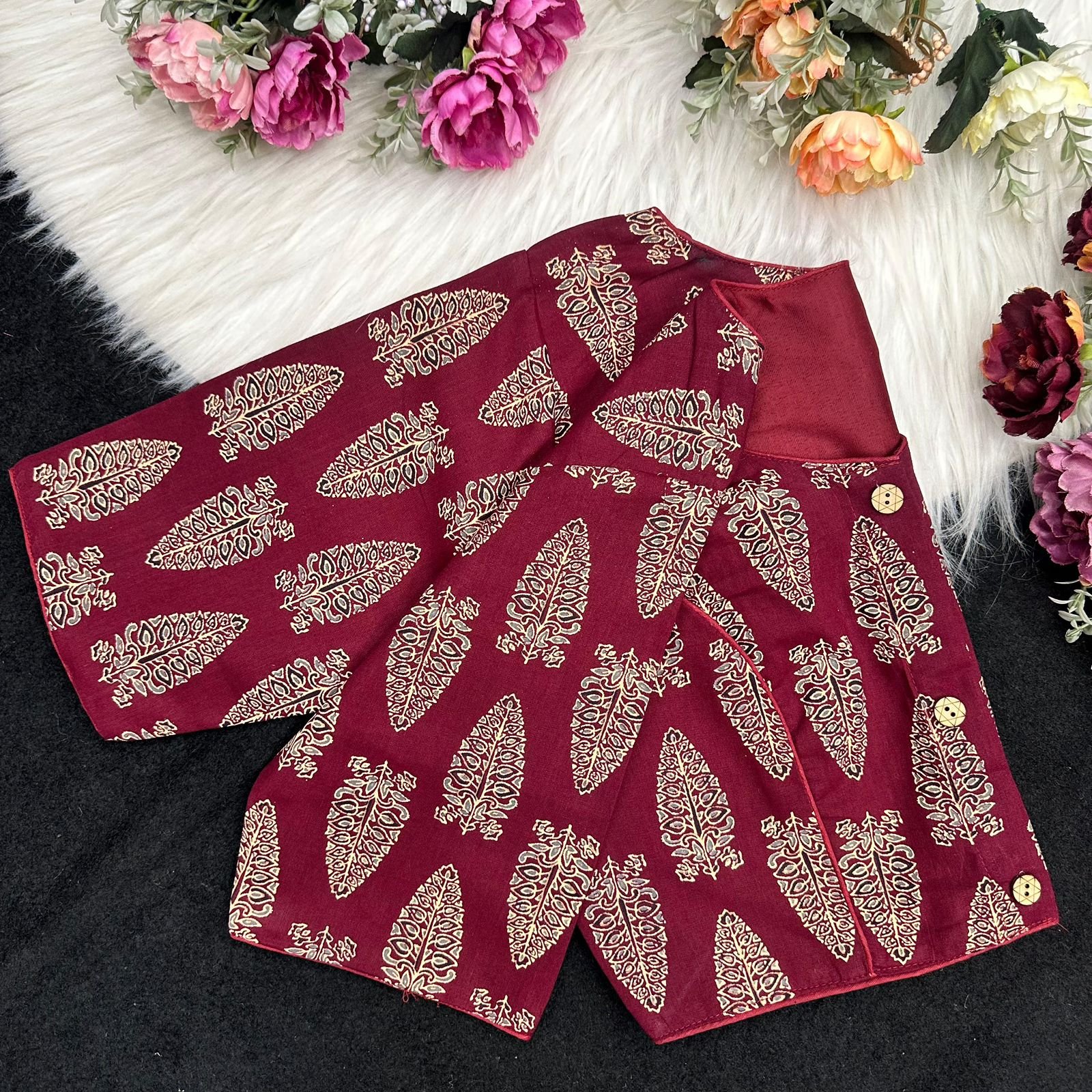 Cotton AjrakhPrint BoatNeck Neck Blouse