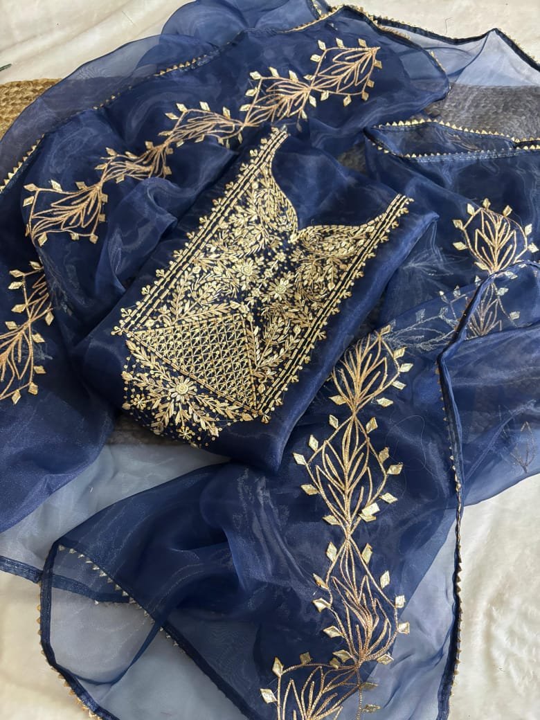 ORGANZA NEW DESIGN DRESS MATERIAL WITH ZARDOGI WORK image 3