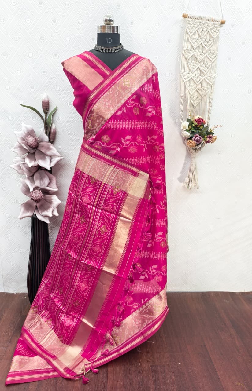 Soft Desi Raw Silk saree with pochampali ikkat concept image 17