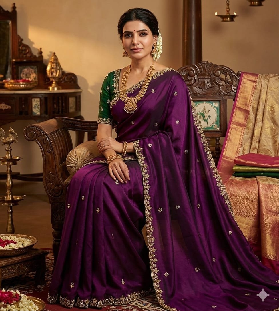 Moss chiffon saree image 12