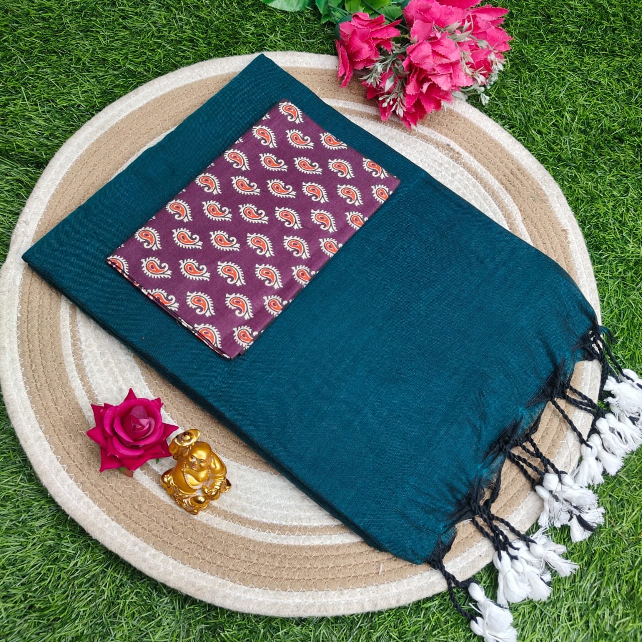 Khadi Cotton Saree 120 Count Premium Quality With Kalamkari Blouse image 13