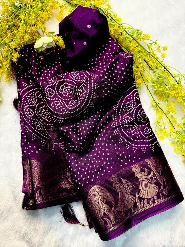 Crush Dola Silk Bandhej Saree image 18