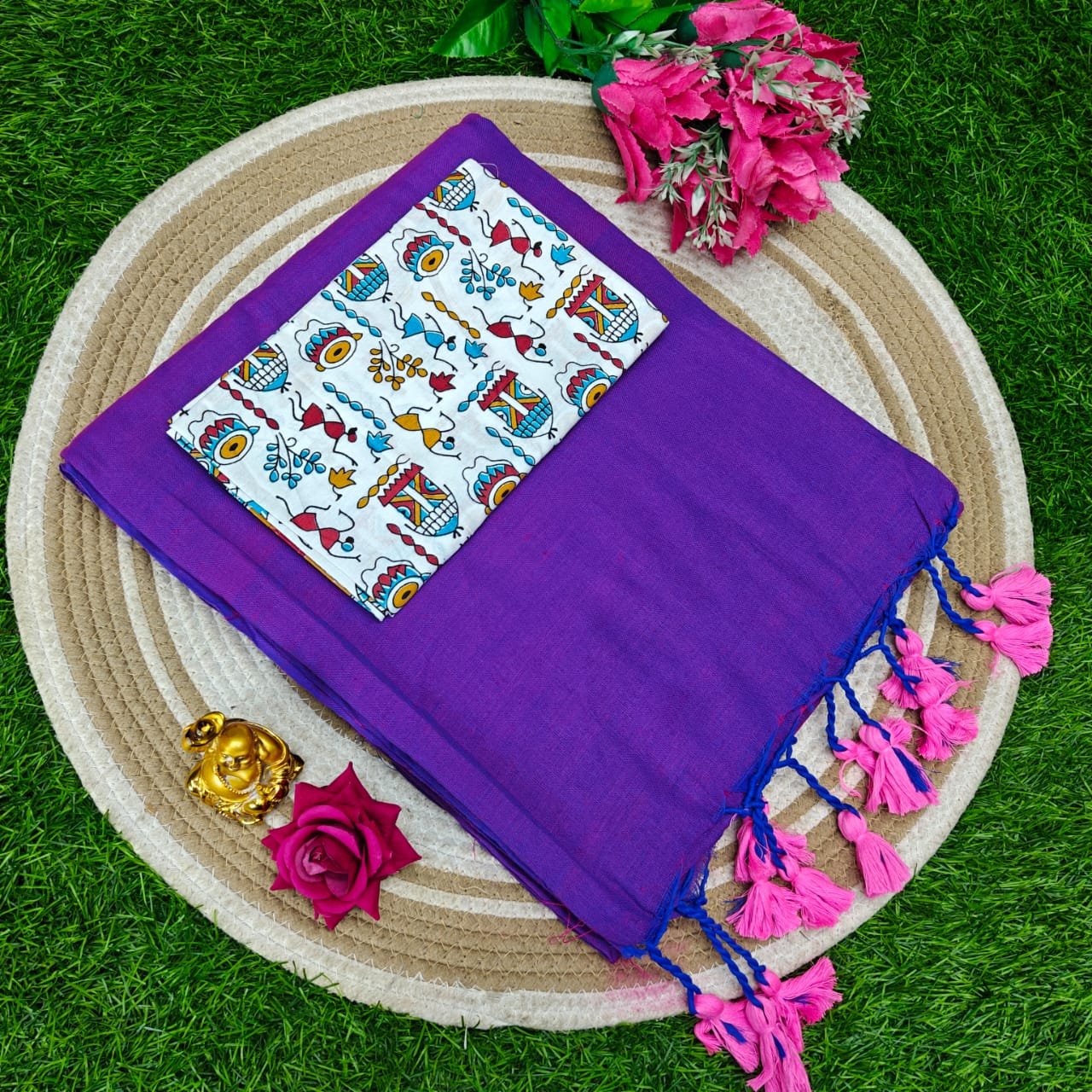 Khadi Cotton Saree 120 Count Premium Quality With Kalamkari Blouse image 11
