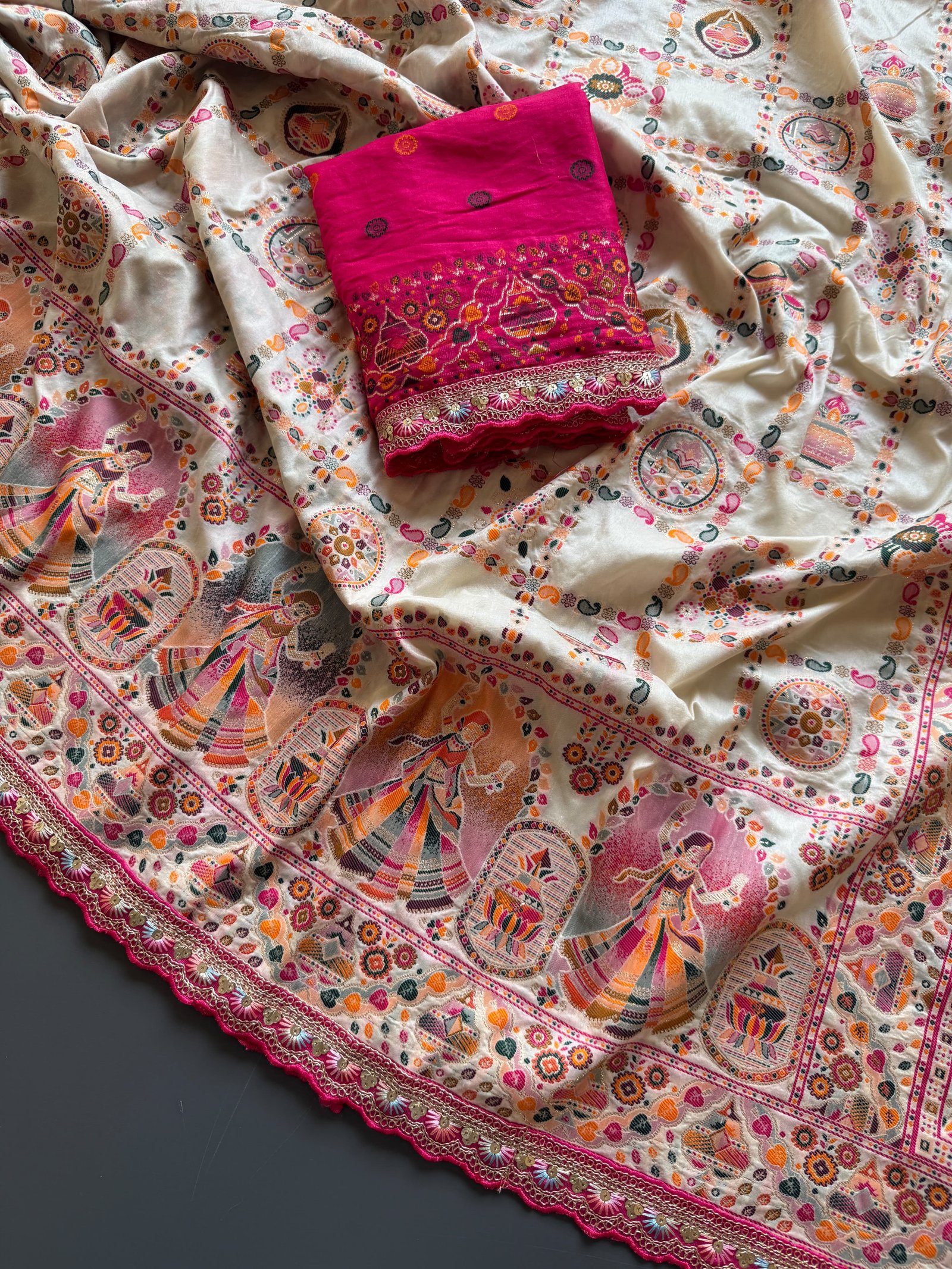 5 Pure Soft Rajwadi Pashmina Silk Jaquard Weaving Saree