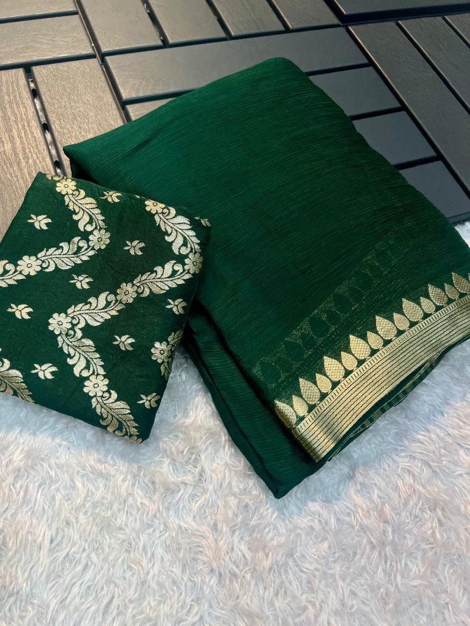 Pure Chinon chiffon zari weaving border sarees image 2