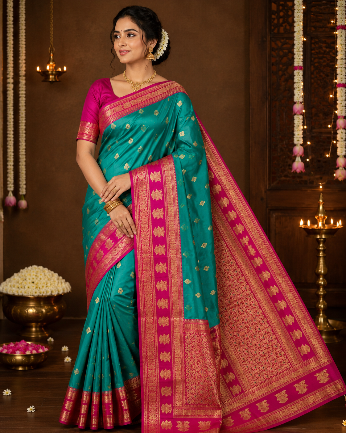 Gadwal Style Meenakari Pallu Semi Silk Sarees image 2