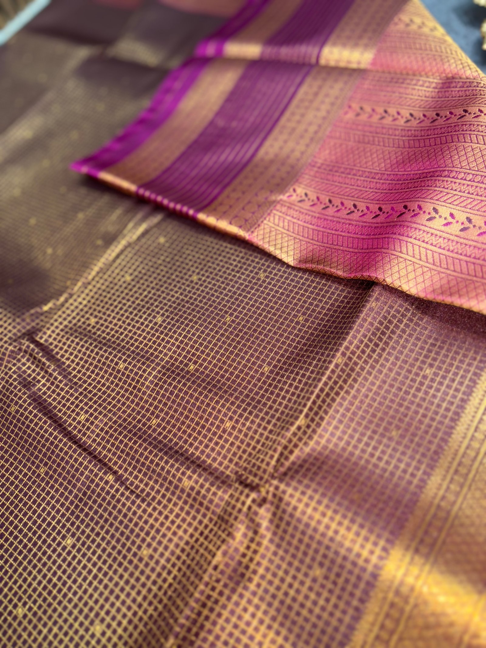 Micro Checks Korvai Kanchi Semi Silk Sarees image 6