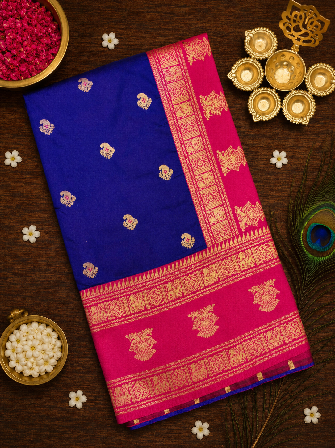 Gadwal Style Meenakari Pallu Semi Silk Sarees image 10
