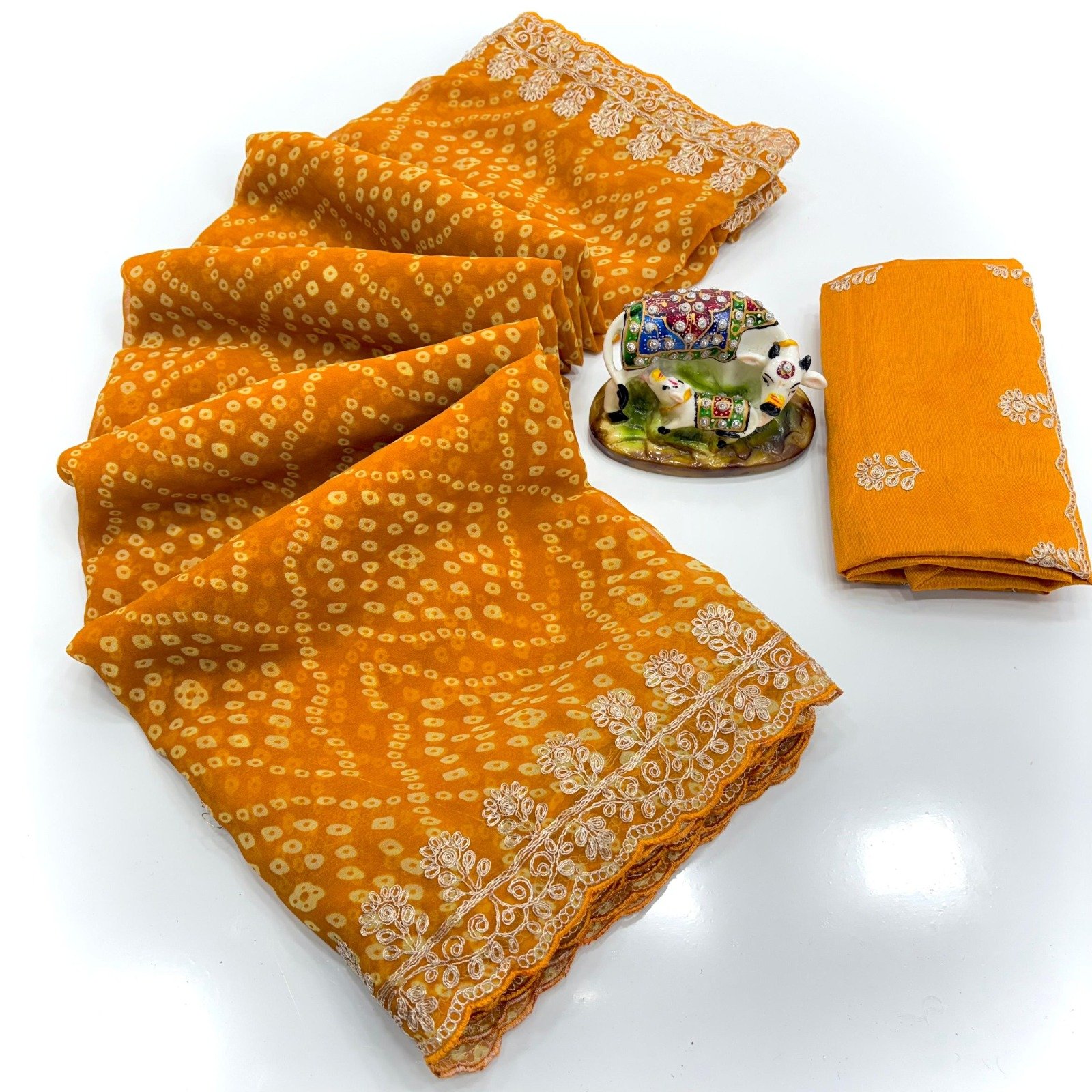 Georgette Bandhani Saree with Pitta Work image 16