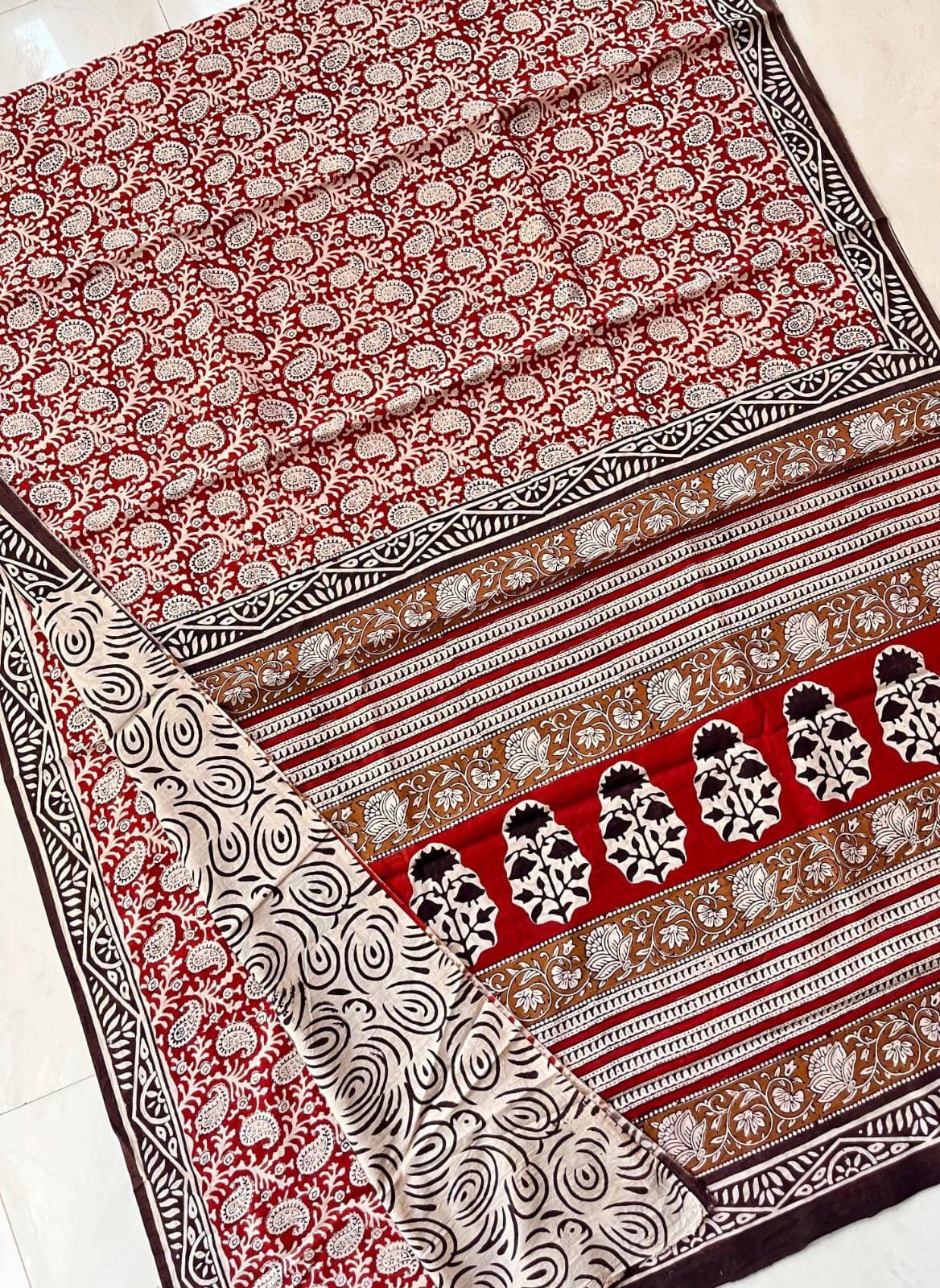 Hand Block Printed Cotton Mul Sarees Red image 16