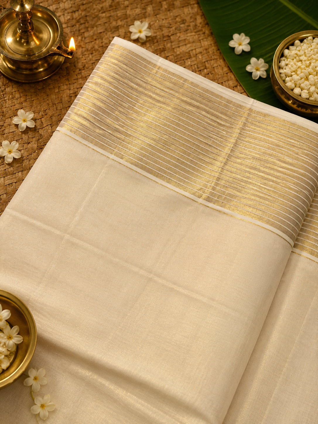 Kerala Kasavu Tissue Saree Gold image 5