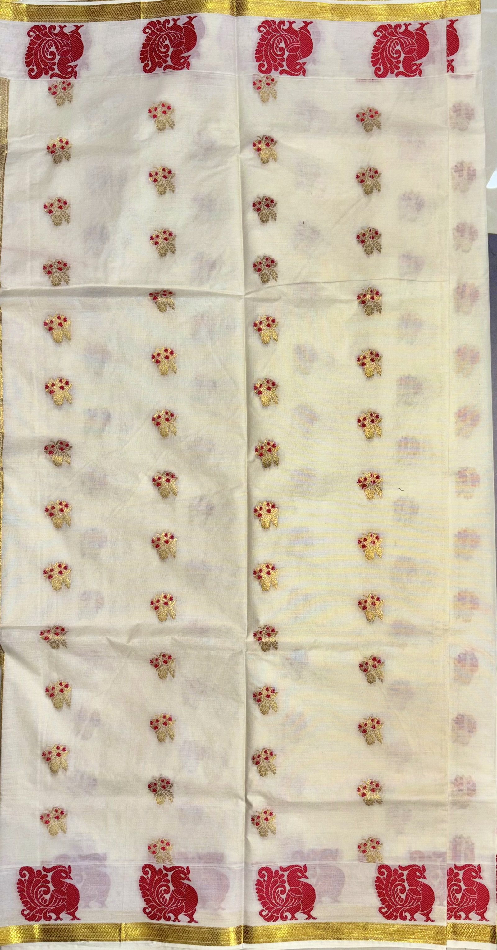 Kerala Kasavu Saree Aqua Soft Red