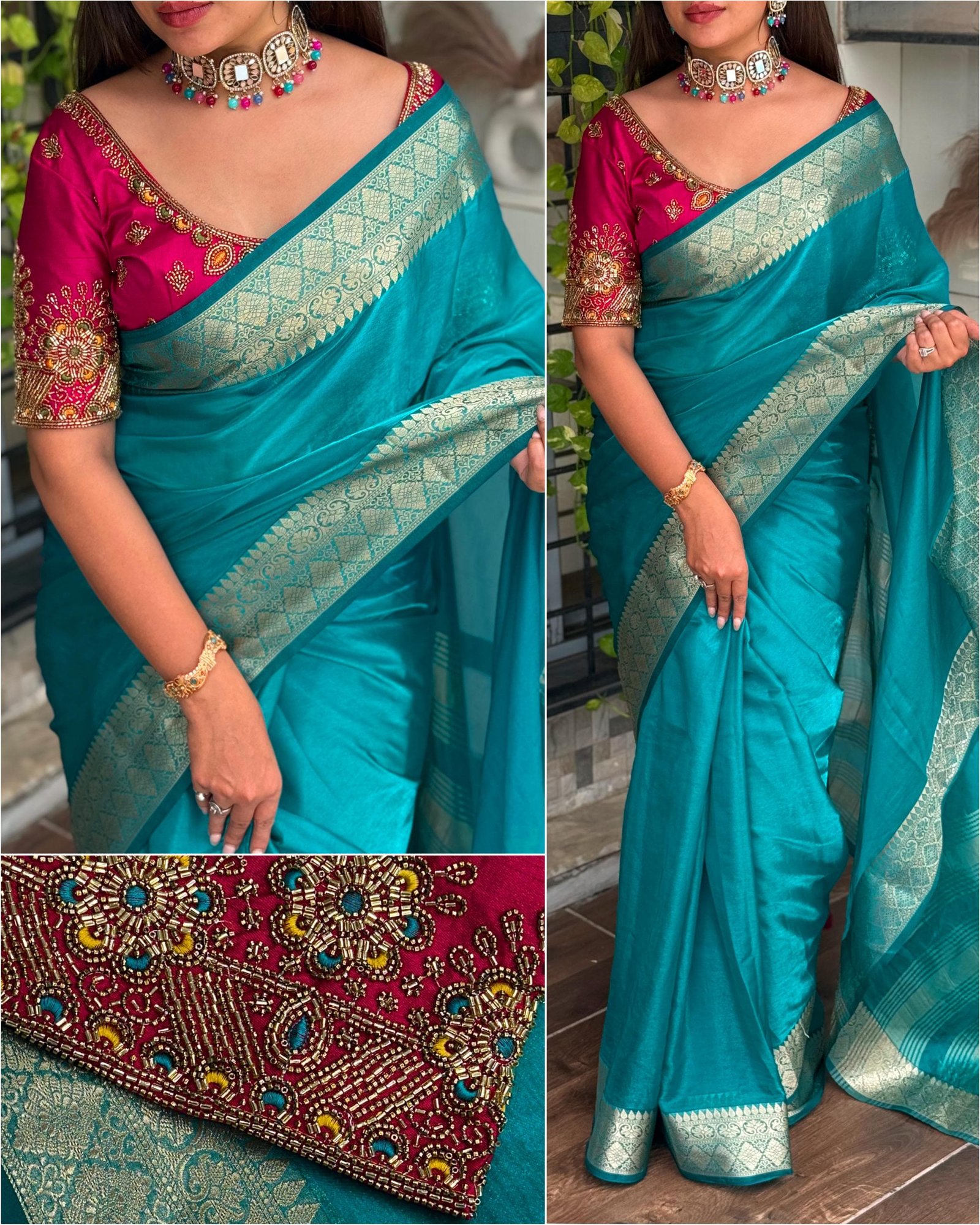 Fandy Satin Saree With Embroidery Blouse