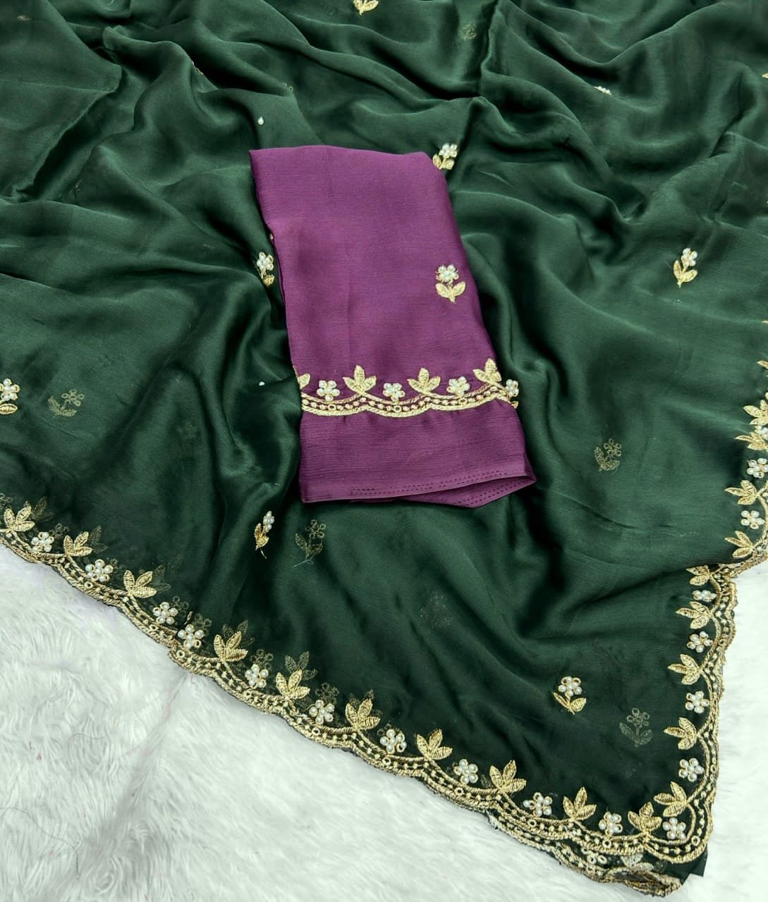 Moss chiffon saree image 5