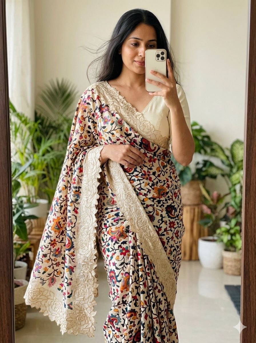 Pure Tussar Silk Saree with Cutwork Border image 15