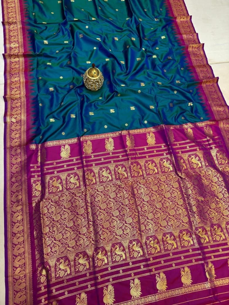 Traditional Peacock Gadwal Paithani image 9